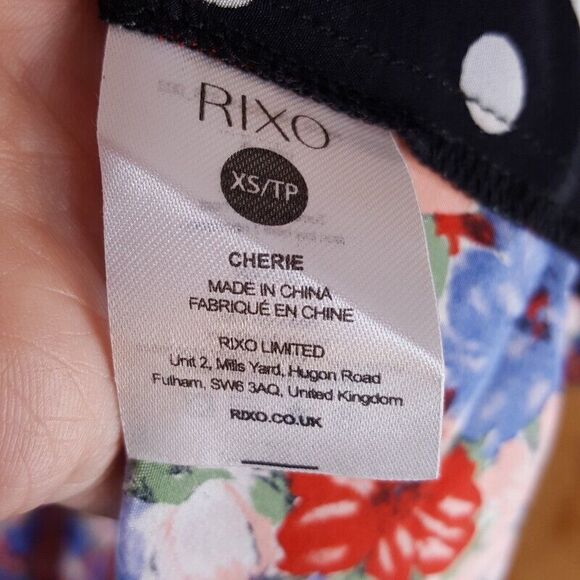 RIXO Womens Wrap Dress XS Black Floral Polka Dot Mixed Print Mini Silk CHERIE - Picture 7 of 11